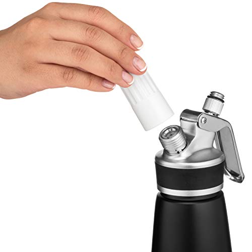 PROFESSIONAL WHIPPED CREAM DISPENSER - Aluminum Whipper Canister with 2 Nitrous (NOS) Cartridge Holders and three decorating tips - Homemade Whip Cream Maker