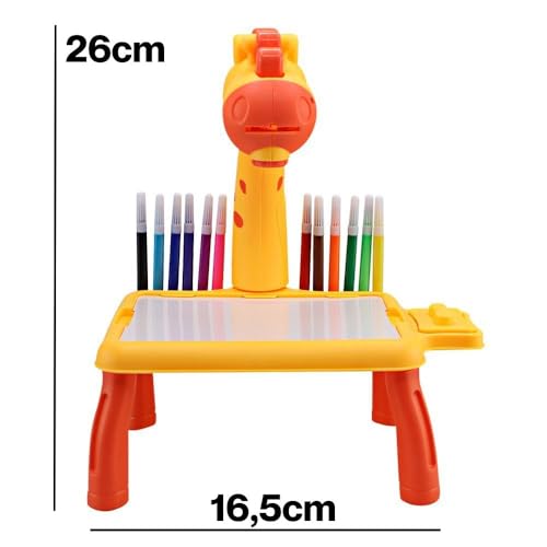 Lousa Mágica Infantil Com Projetor Girafinha Amarela Brinquedo Educativo Com 24 Desenhos e Acessório