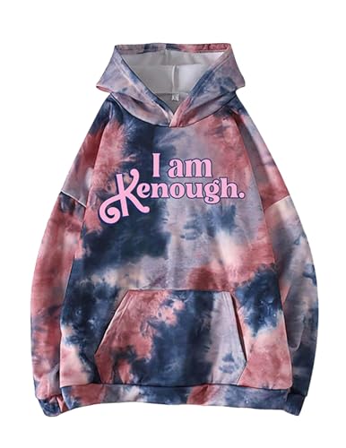 LIPIODOL Unisex Hoodie Tie Dye Sweatshirt Letter Printed Streetwear I am Kenough Hoodies for Couples Men Women