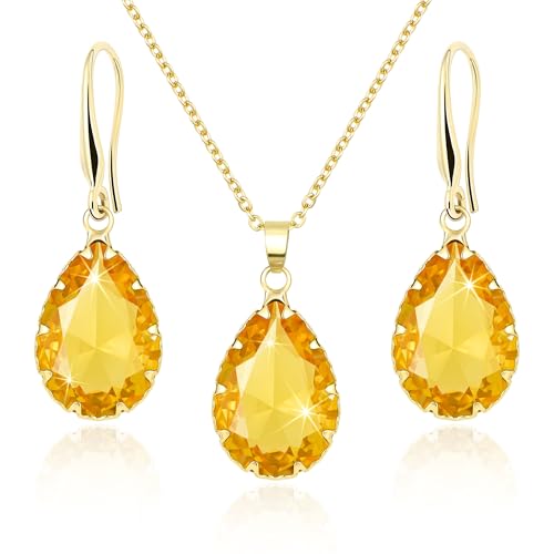 Linawe Ensembles de bijoux en or pour femmes, collier à chaîne jaune, pendentif en chaîne en or, ensemble de boucles d'oreilles pour femmes