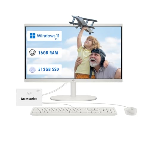 Image of HP All-in-One Computer - 21.5'' FHD Display Desktop PC, Win 11 Pro, Wi-Fi 6, Bluetooth, Intel Celeron Processor, HDMI, HD Webcam, w /Accessory (16GB RAM | 512GB SSD)