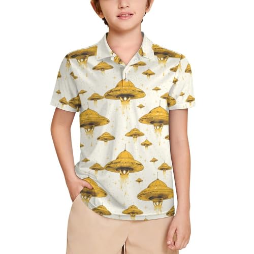 Yellow UFO Boys' Classic Polo Shirts Short Sleeve Moisture-Wicking Golf & Tennis Shirts for Youth Teens 3-16 Years