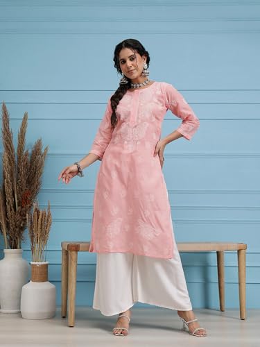 Image of Ada Hand Embroidered Lucknowi Chikankari Cotton Kurta for Women A133488