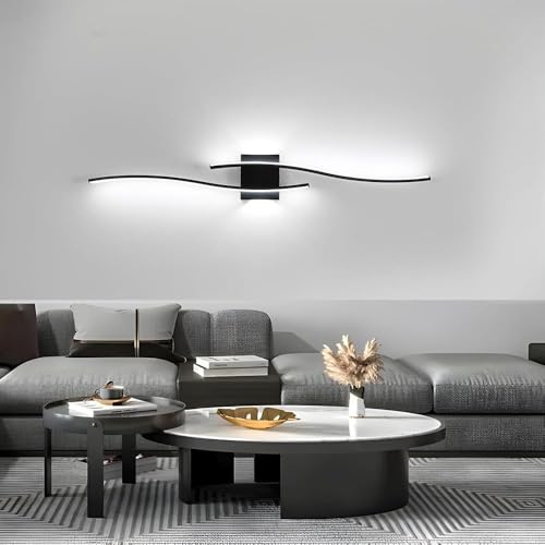 Aplique Pared interior LED moderna, Negro, Luz blanca 6000K, 35W, Longitud 100 cm, Apliques pared dormitorio Grande y de aluminio, Adecuada para sala de estar, dormitorio, cama, pasillo, escaleras