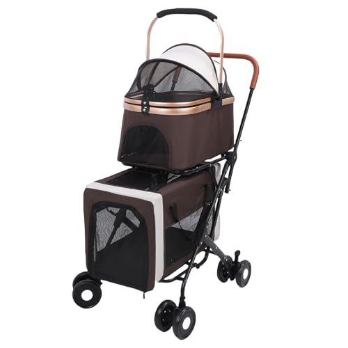Drfeify Cochecito para mascotas, plegable, desmontable, con toldo de malla transpirable y portavasos para perros pequeños y medianos