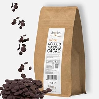 Beppiani 100% Massa di Cacao 750g in bottoni, gocce, cioccolato artigianale fondente 100 per cento vegano senza zucchero, ricca di antiossidanti, per diete bilanciate - Made in Italy
