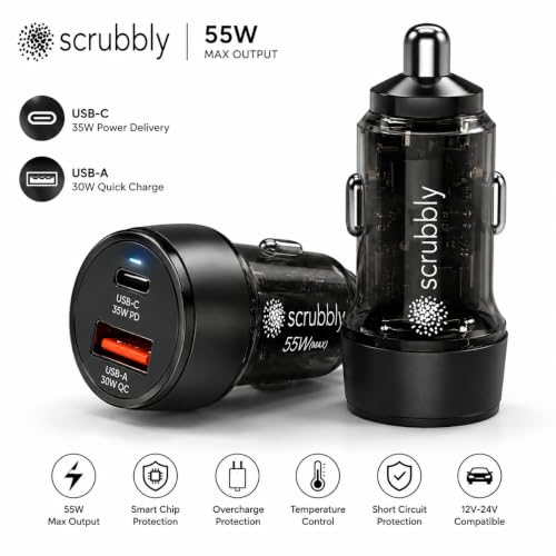 Image of Car Power View Plus 55W Transparent Car Charger, Dual Port Fast Car Charger with 33W Type-C PD & 22.5W USB-A, Charge 2 Devices Simultaneously, for Smartphones, iPhones, Tablets, Earbuds