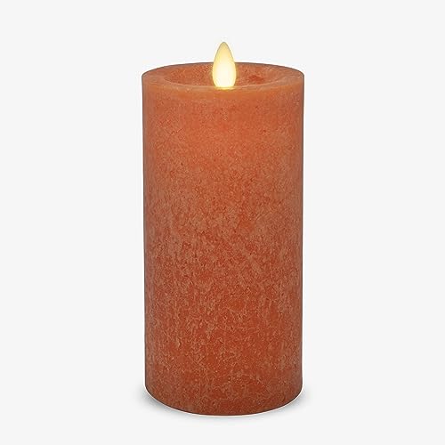 Image of Luminara Sea Glass Flameless Candle, Harvest Pumpkin 3 inch x 6.5 inch, Moving LED Flame Pillar with Timer, Battery Operated, Real Wax, Unscented Home Decor