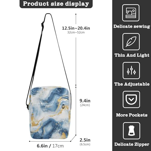 Blue and Gold Marble White messenger bags shoulder bag crossbody Shoulder Hand Bags Adjustable Strap for Travel School3