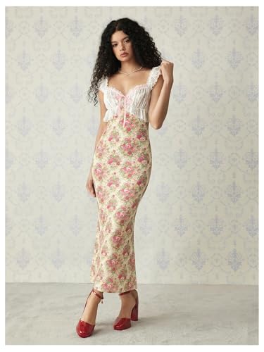 Image of GORGLITTER Women's Sweetheart Neckline Wedding Guest Tea Party Maxi Dress | Boho Vintage Dress, Bridal Shower Dresses for Guest, Floral Dress, Cocktail Birthday Dress,