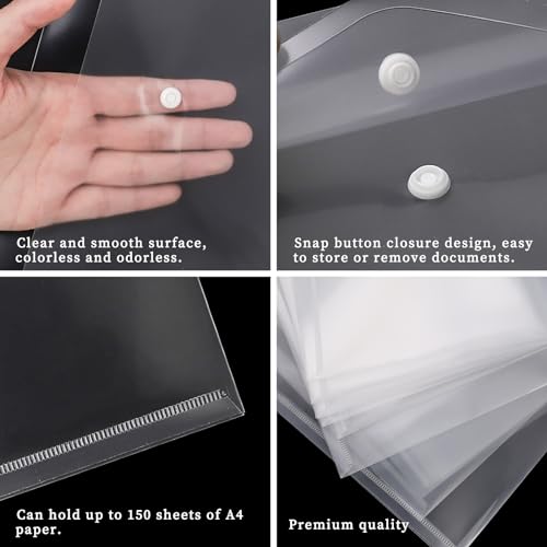 EOOUT 50 envelopes de plástico com fecho de botão, envelope de plástico transparente, pastas para do