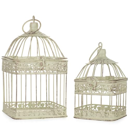 Moritz Jaula decorativa rectangular, portavelas decorativo, jaula, jaula para pájaros, juego de 2 unidades, jardín Shabby