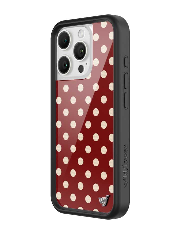 Image of Wildflower Cases - iPhone 16 Pro Compatible - Polka Dot - Burgundy & Cream | Impact-Certified 6.5 ft Drop Protection Case, Raised Protective Bumper, Cute Aesthetic Design, Women-Owned Small Business