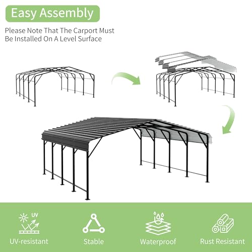 Image of Shintenchi 20x20 FT Metal Carport, Oversized Carport Garage with Enhanced Base, Outdoor Galvanized Car Shelter, Heavy Duty Carports Canopy, for Car, Boats and Tractors, Grey