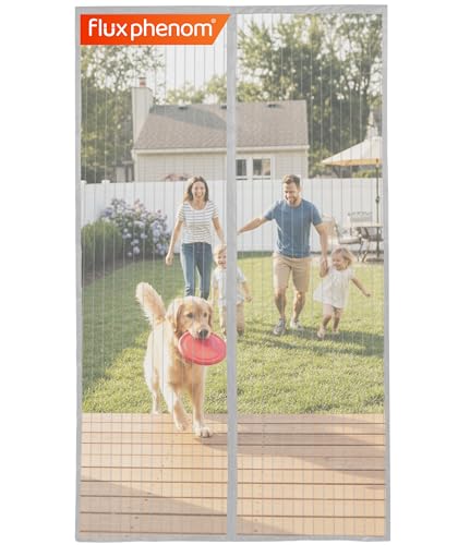 Flux Phenom Magnetic Screen Door - Bugs Out, Breeze in - 9min Install Auto-Sealing Heavy Duty Double Stitched Mesh, 52 Magnets, Hands Free Sliding & Patio Doors Net, Pet & Kid Friendly, 38 x 82 Inch