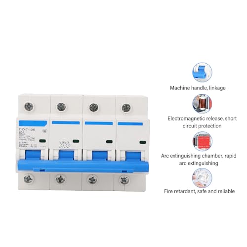 Miniatura 4 de Seafront Disyuntor De 4 Polos 80a 400v, Interruptor De Desconexión, Disyuntor De Montaje En Riel, Retardante De Llama De Pc Para Protección De Energía En El Hogar