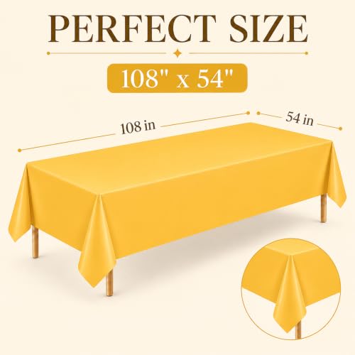 Image of 2 Pack Dark Yellow Plastic Tablecloths, 54 x 108 Inch Disposable Covers | Ideal for Birthdays, Baby Showers, Graduations and Fall Parties, Helping Protect Tabletops from Spills and Simplify Cleanup