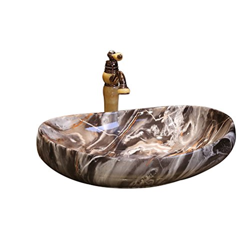 YXB Marmo Modello Art contatore sopra Vasca Ovale Lavabo in Ceramica Lavabo Continentale Lavabo Stage (64x42.5x16cm) P3/24
