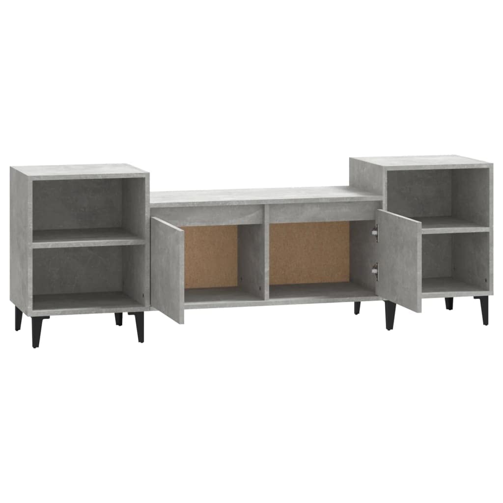 Mobile TV basso grigio cemento, 160 x 35 x 55 cm, in legno e metallo, moderna credenza con 6 scomparti e porta, mobile TV per soggiorno, camera da letto e corridoio