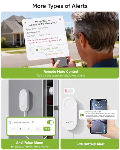 Image of MOCREO WiFi Thermometer Freezer Alarm, Email Alert, App Notification, Data Record Export, No Subscription Fee, 2 Remote Wireless Temperature Sensors for Refrigerator, Freezer, Hot Tub