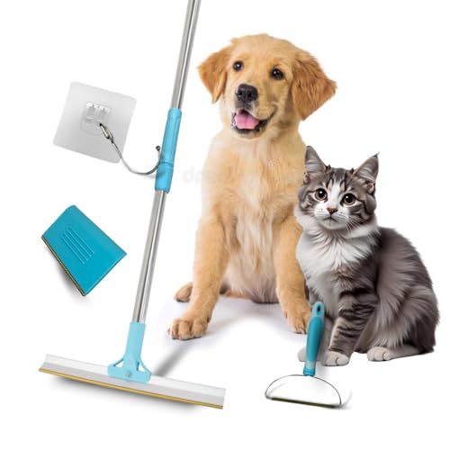 Image of Pet Hair Scraper Set 3 piece - Includes Retractable Carpet Rake, Scraper for Furniture, and Carpet Brush - Easily Removes Embedded Pet Hair from Rugs, Couches, Pet Beds & More