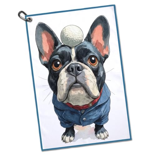 GEYGIE French Bulldog Golf Ball Balancing Print Golf Towel with Clip