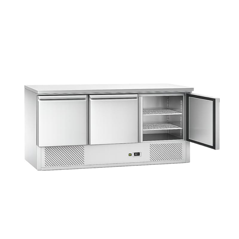 Générique Tavolo refrigerato professionale a 3 ante in acciaio inox 1365 mm - 368 L - GN 1/1 - R290