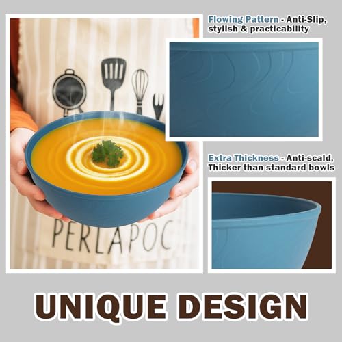 Image of Unbreakable Large Cereal Bowls 40 OZ, Wheat Straw Bowls Set of 6, Alternative Plastic Bowls for Kitchen, Outdoors, Microwave & Dishwasher Safe Bowl Set for Salad, Cereal, Soup, Ramen, Multi