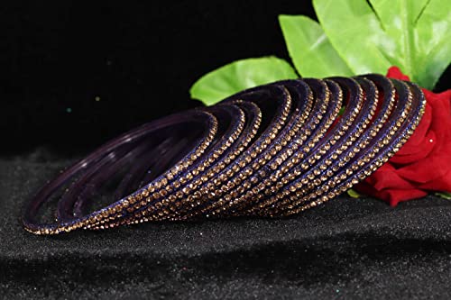 Image of NMII Glass with Zircon Gemstone and Beads Studdded Glossy Finished Traditional Bangle Set For Women and Girls