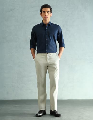 Image of Arrow Men's Textured Full Sleeves Slim fit Semi-Cutaway Collar Cotton Shirt