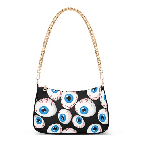 Cartoon Eyeballs Blue Irises Black Shoulder Handbag Aesthetic for Women Casual Purse Hobo Vivid Medium Handbag Tote Zipper Closure