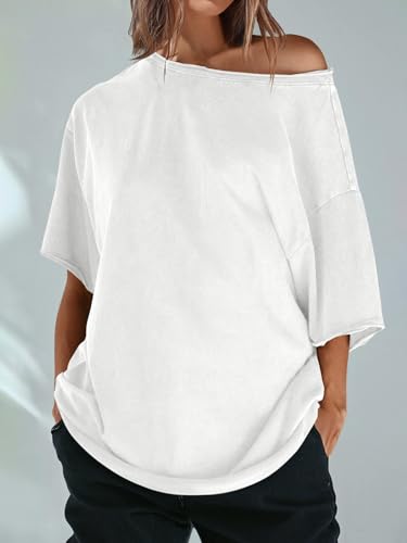 Cicy Bell Womens Oversized Tshirts Off The Shoulder Cotton Half Sleeve T Shirts Summer Casual Loose Fit Tunic Tops3