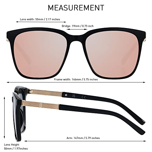 Lyzoit Oversized Sunglasses For Women Mirrored Big Large Shades 2 Pack Fashion Square Frame Sun Glasses Uv Protection Black Rose Gold thumb #4
