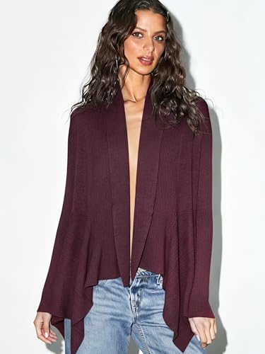 Image of INKOFF Womens Draped Front Cardigan Sweaters Long Sleeve Waterfall Irregular Hem Cardigans Lighweight