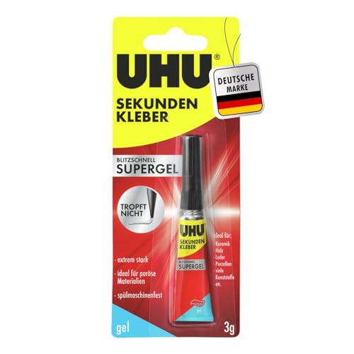 UHU Sekundenkleber extra stark | 3g Kleber Gel für präzises...