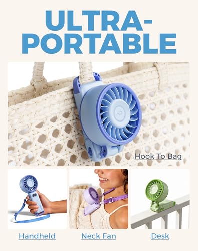 Image of Diveblues Portable Turbo Fan, 100 Speed Handheld Fan with Strong Airflow, Foldable 4 in 1 Personal Fan for Neck, Desk & Travel, USB-C Rechargeable, Lightweight for Summer, Concerts & Outdoor Use