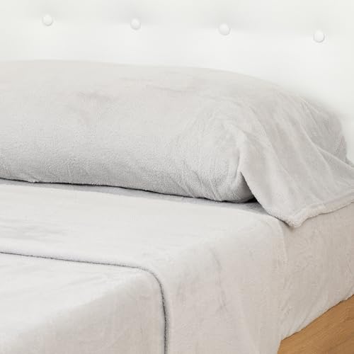 TRAMAS+ Juego de Sábanas Coralina, Reversible Térmica para Otoño e Invierno, Suave y Agradable al Tacto - (Cama 90, Gris Perla)