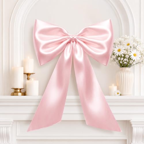 Wmbzxh Large 40x24 Pink Bows for Coquette Room Decor Satin Ribbon Tie Coquette Birthday Decorations Giant Pink Bow Hanging Wall Decor for Birthday Party Wedding (Internal Stability Layer)