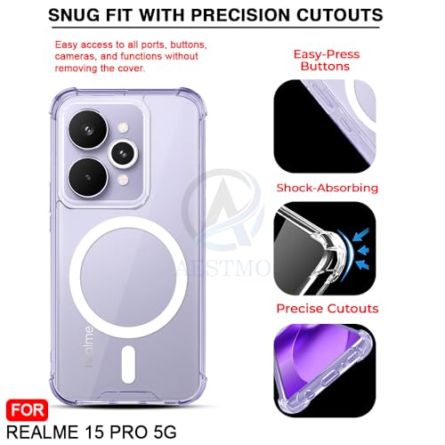 Image of AESTMO Clear Back Cover for Realme 15 Pro 5G | 360 Protection | Transparent Back Cover for Realme 15 Pro 5G (PC + TPU, Compatible with MagSafe Accessories, Transparent Bumper)