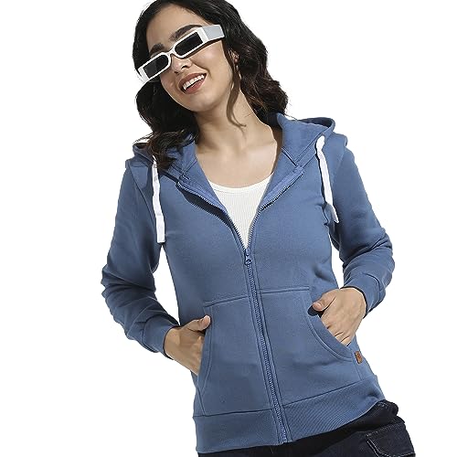 Image of PINACOLADA Women's Zip-Front Hoodie with Angled Open Pockets for Casual Wear | Hooded Neck | Long Sleeve | Zipper Closure | Cotton Sweatshirt Crafted with Comfort Fit for Everyday Wear