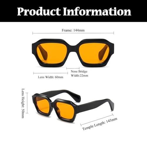 LJCZKA Retro Thick Hexagon Sunglasses for Women Men Oversized Square Shades Trendy 90s Chunky Eyewear3