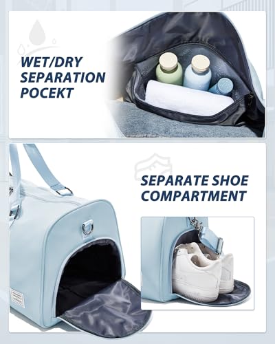 Image of Gym Bag for Women Men with Shoe Compartment,Small Travel Duffle Bags for Traveling Overnight Weekender Bag Personal Item Travel Bag Large Sport Gym Bag Workout Bag Hospital Holdalls Sky Blue