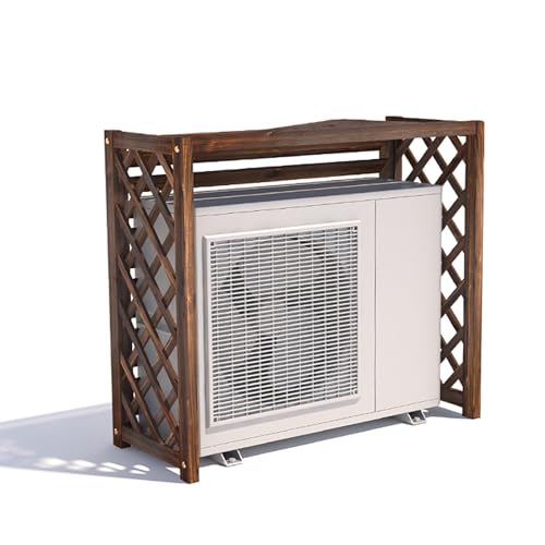 Cubierta universal para aire acondicionado, diseño de madera maciza para protección contra el viento, polvo y sol, estante decorativo con persianas para unidades interiores y exteriores