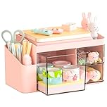 SAYEEC Desk Organizer Multi-Functional Desktop Makeup Stationery Accessories Organizer Desk Organization Storage Box Caddy for Office School Home Vanity Table (Pink)
