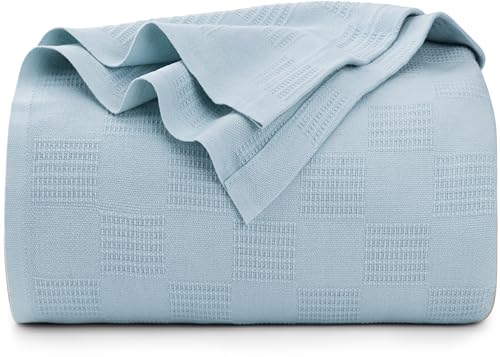 Utopia Bedding Sky Blue 100% Cotton Blanket [Queen Size - 90x90 Inch] 350GSM Lightweight, Soft and Breathable Thermal Blanket for All Seasons