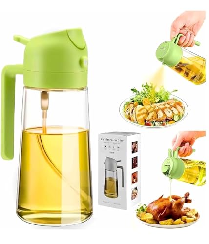 Image of DIZOO 2 in 1 Oil Sprayer Dispenser for Cooking, 500ml Leakproof Glass Oil Bottle, Anti-Drip Spray & Pour for Air Fryer, BBQ, Salad (Green)