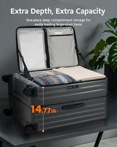 Checked Luggage, Large Suitcase 29 Inch Trunk Luggage with Spinner Wheels, Lightweight ABS+PC Hard Shell with Aluminum Frame, Top Opening, TSA Lock (Black, 1PC)2