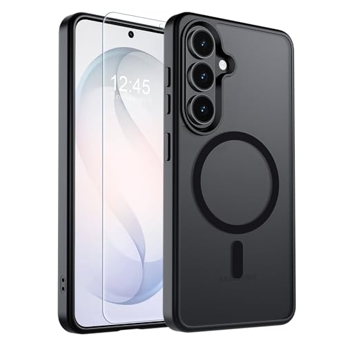 Image of SUPFINE Magnetic for Samsung Galaxy S26 Plus Case with Screen Protector, (Built-in Magnets) (Military Grade Drop Protection) Slim Translucent Shockproof Phone Case,Black