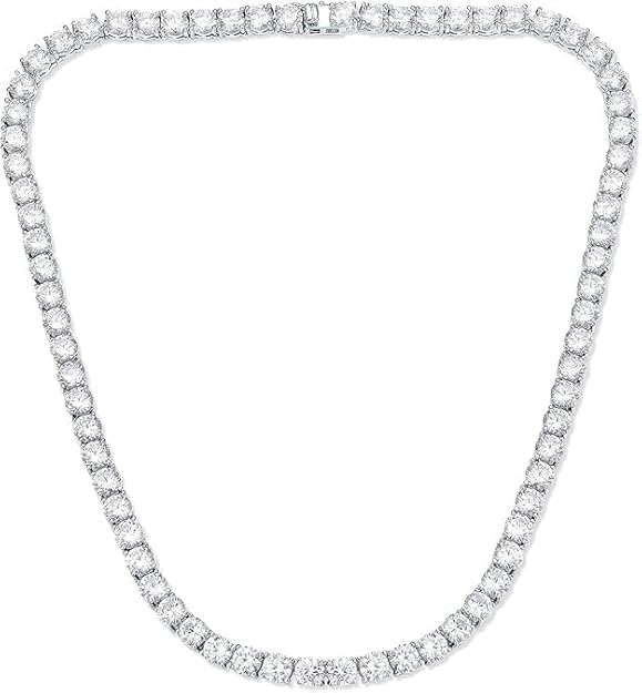 18CT Round-Cut Diamond Tennis Necklace 4MM 14K White Gold Plated Sterling Silver Unisex Fine Jewelry (white 18 inches)
