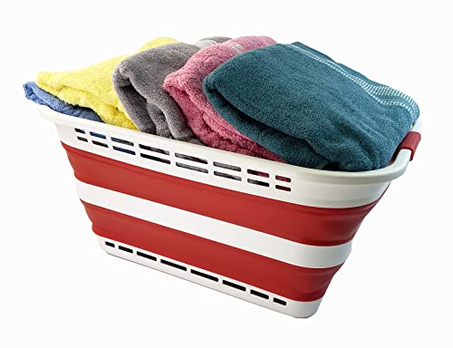 Image of SAMMART 42L (11 gallons) Collapsible Plastic Laundry Basket - Portable Pop Up Storage Container /Organizer - Portable Hamper - Space Saving Easy Storage (White /Viva Magenta [BPA Free] (Set of 2))